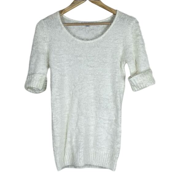 Collective Concepts Sweater Womens M Ivory Fuzzy Eyelash Soft Indie Cozy Y2K - Picture 1 of 5